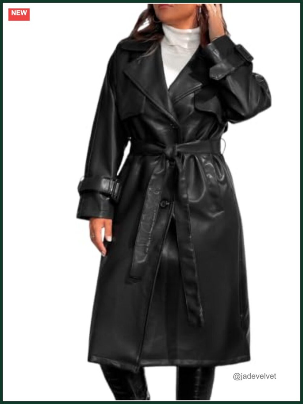 Plus Size Faux Leather Trench Coat Moto Long Jacket
